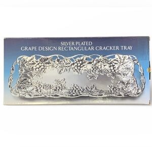 Godinger Silver Plated Grape Design Rectangular Cracker Tray 14” New in Box